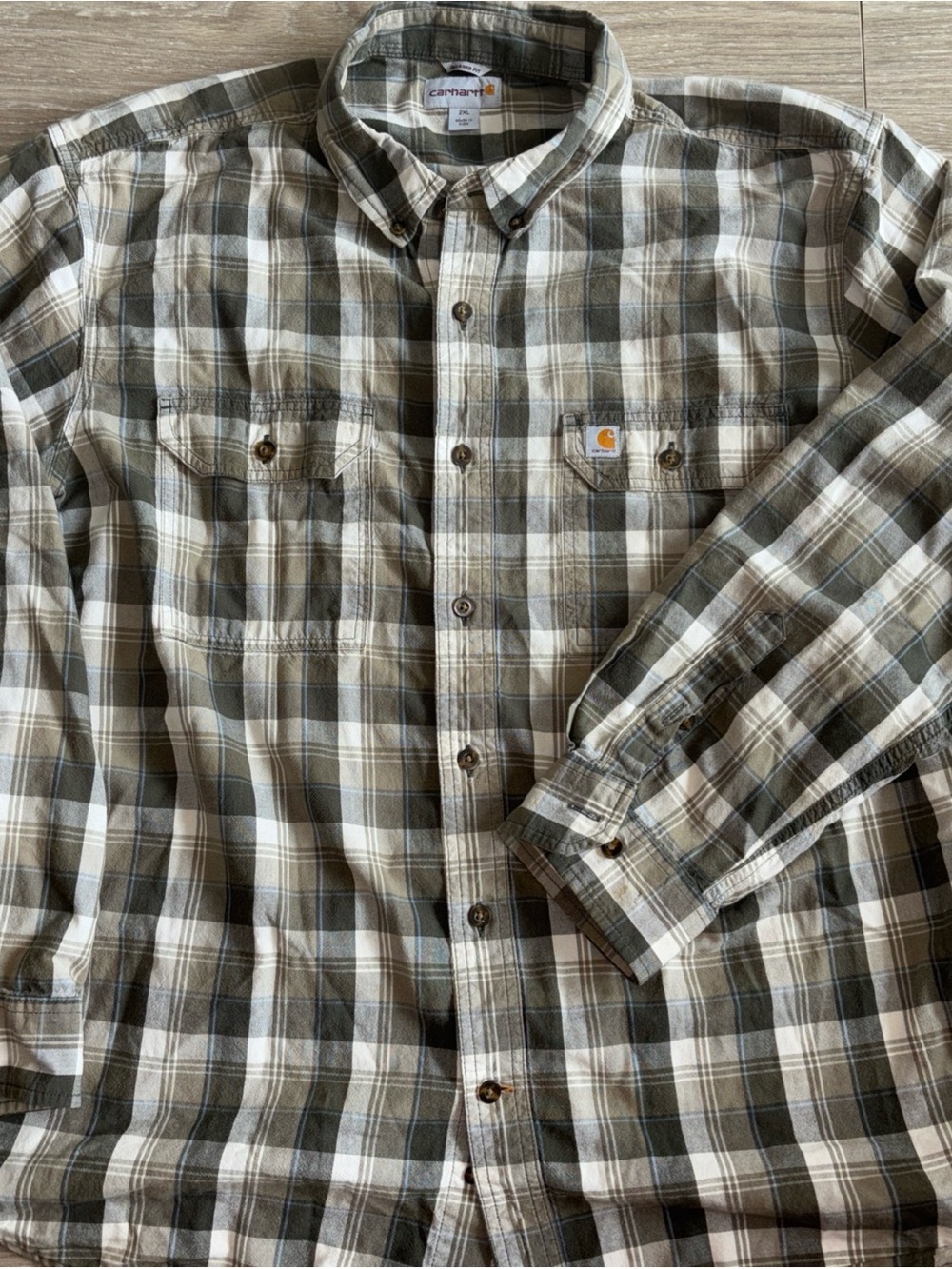 Carhartt Men's Plaid Button-Down Shirt — Olive, Cream & Brown